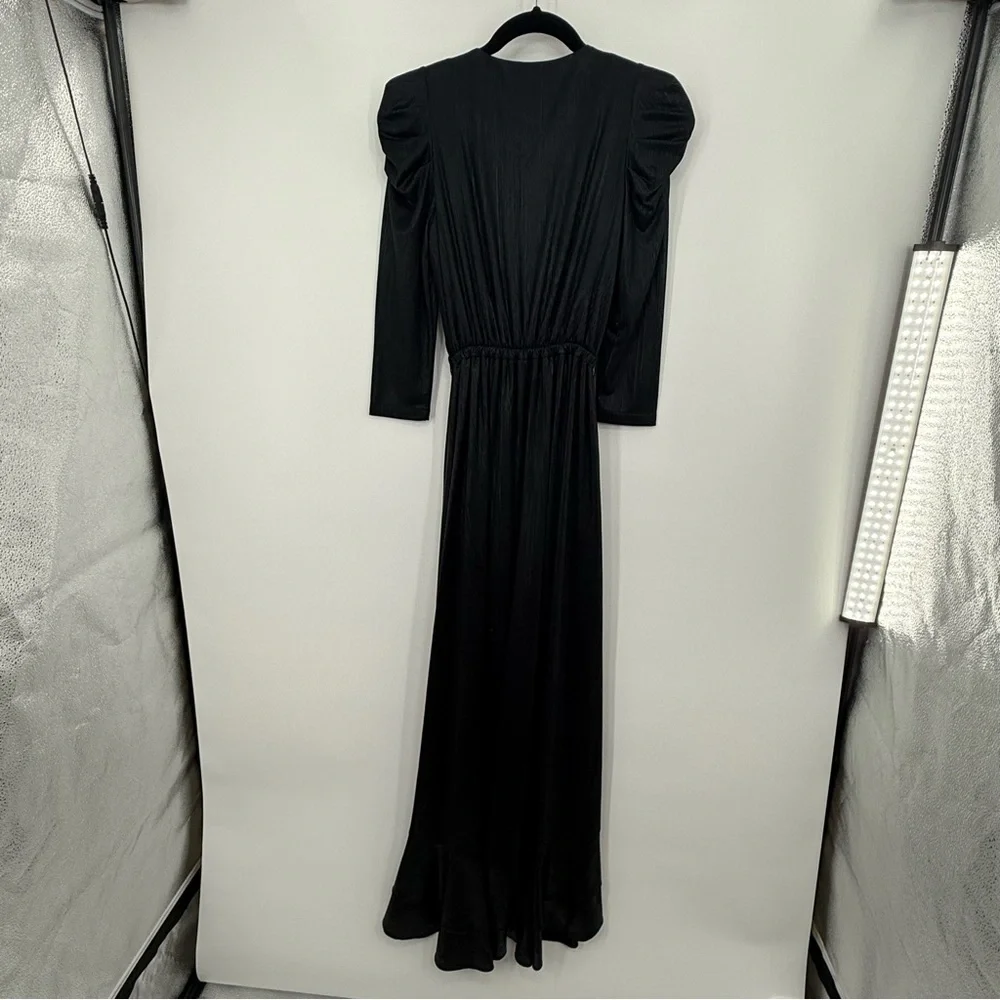 NWT Retrofete Flora Black Maxi Evening Dress Long Sleeve High Slit V-Neck XS - Picture 15 of 16